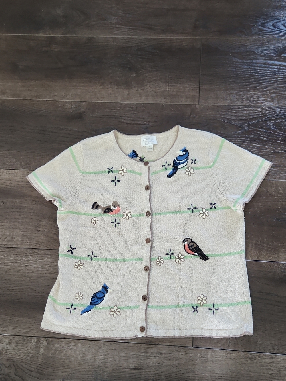 Vintage Birds and Floral  Button Up Sweater Grandmacore Cottagecore L